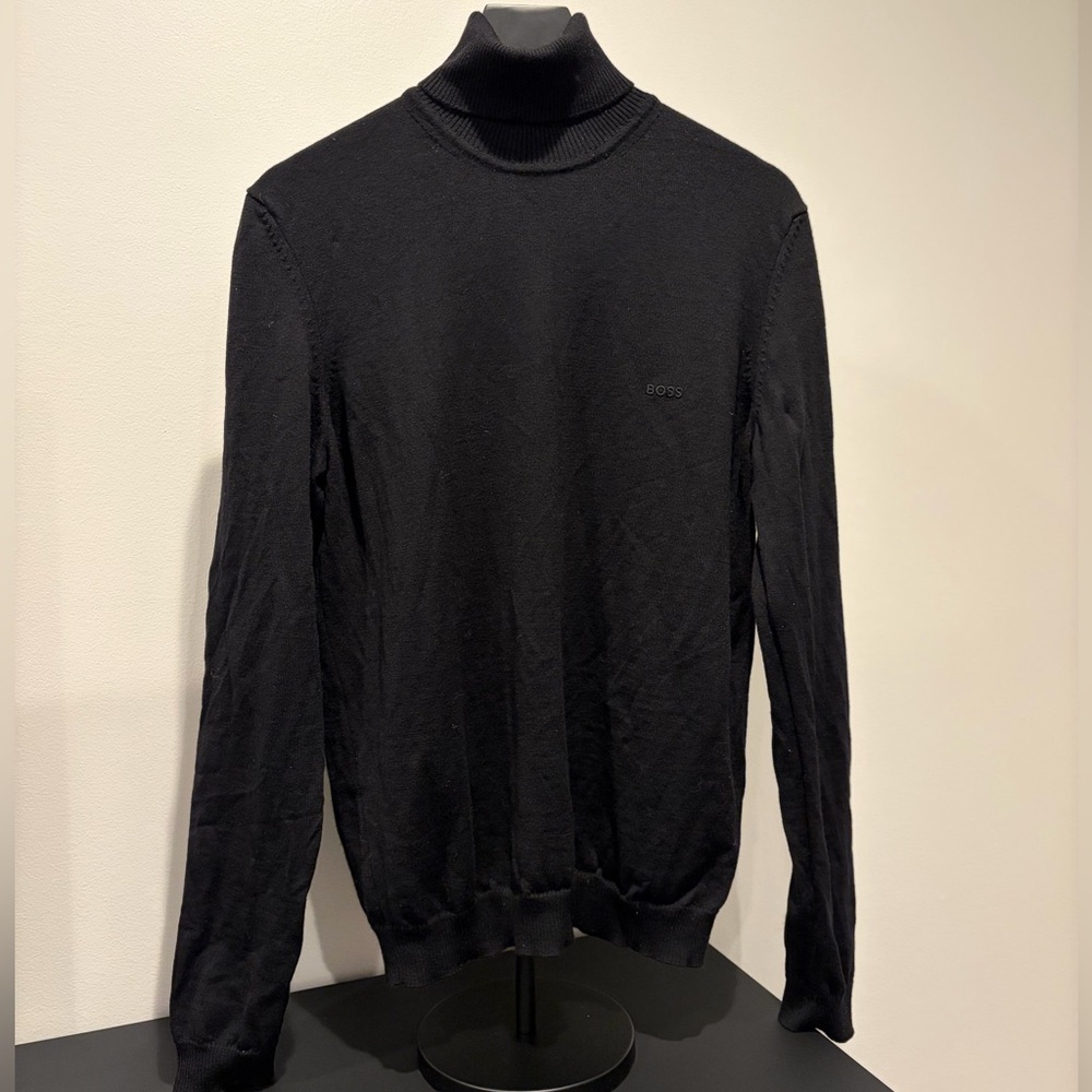 Boss Men's Black Virgin Wool Turtleneck Sweater